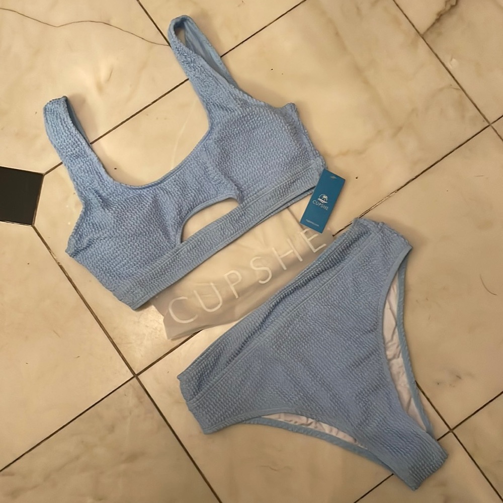 Cupshe NWT Baby Blue Ruched Bikini